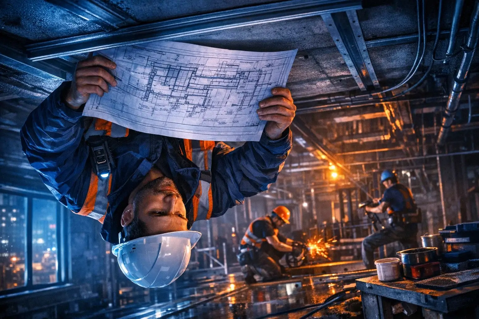engineer reading plan upside down