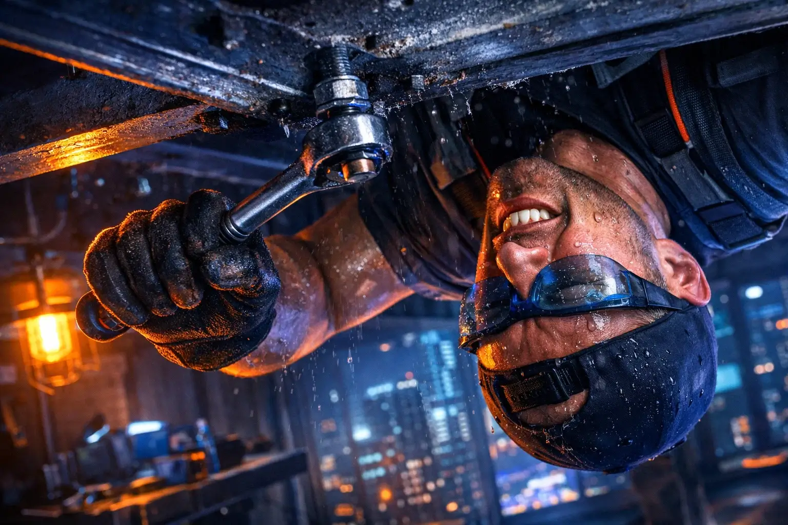 closeup tightening bolt upside down