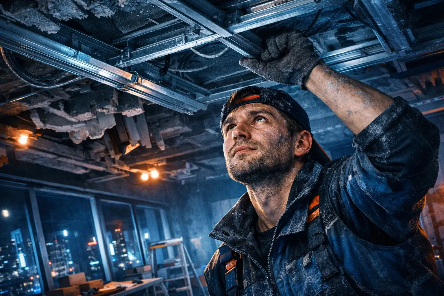 worker proud of ceiling frame work